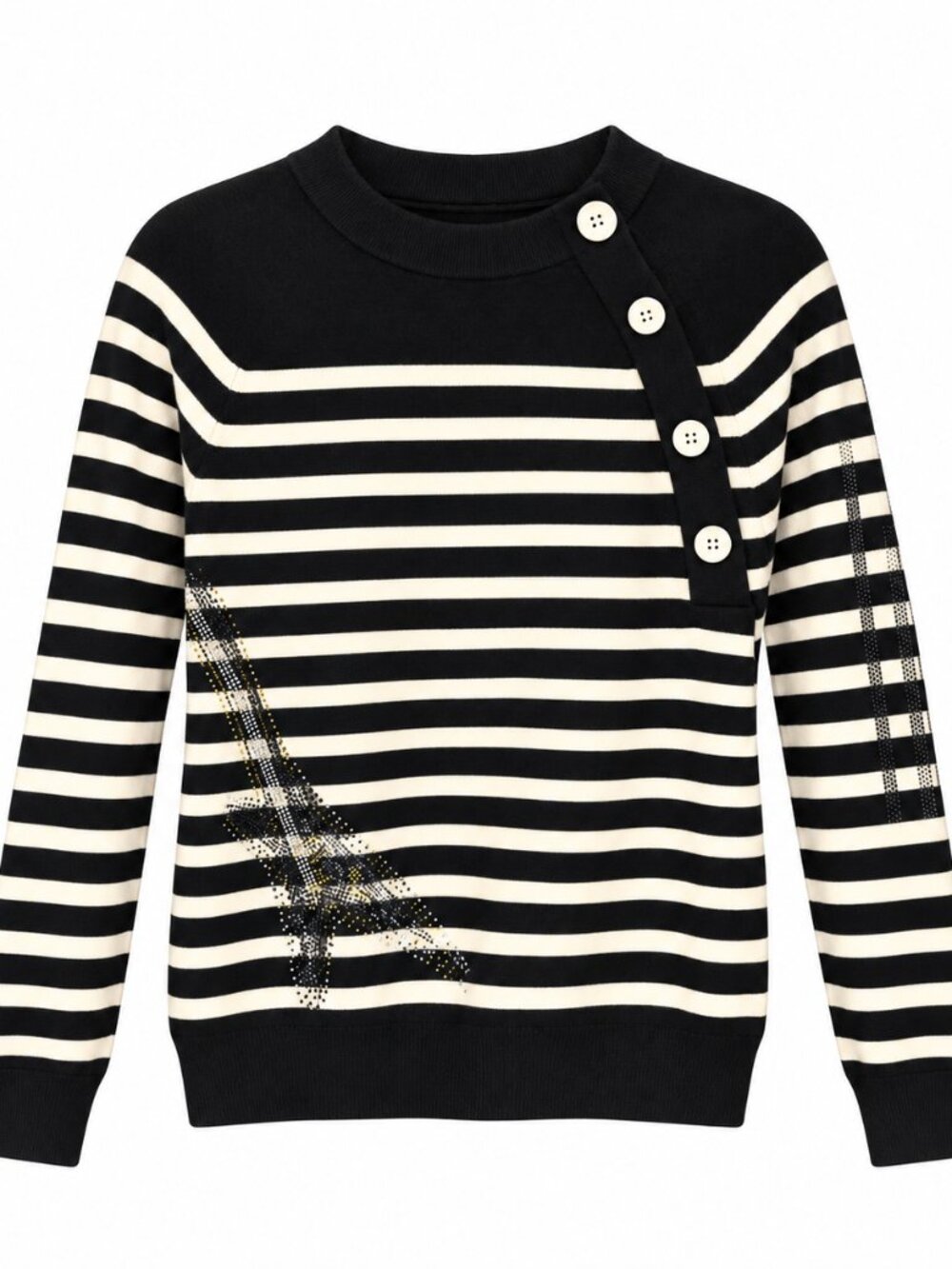 Zadig & Voltaire Black & Ivory Striped Embellished Sweater Size Small